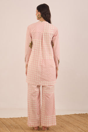 COTTON CHECK APPLE TREE TOP WITH WIDE LEG CHECK PANTS COORD SET