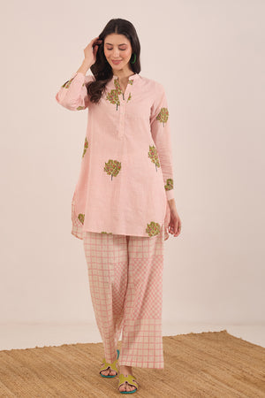 COTTON CHECK APPLE TREE TOP WITH WIDE LEG CHECK PANTS COORD SET