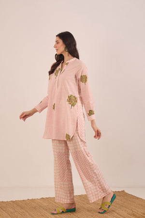 COTTON CHECK APPLE TREE TOP WITH WIDE LEG CHECK PANTS COORD SET