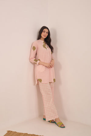 COTTON CHECK APPLE TREE TOP WITH WIDE LEG CHECK PANTS COORD SET