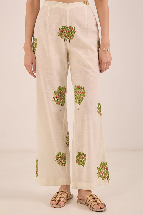 COTTON APPLE TREE WIDE LEG PANTS - IVORY