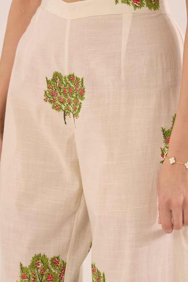 COTTON APPLE TREE WIDE LEG PANTS - IVORY