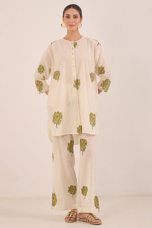 COTTON APPLE TREE KIMONO COORD SET - IVORY