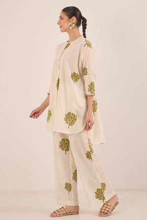 COTTON APPLE TREE KIMONO COORD SET - IVORY