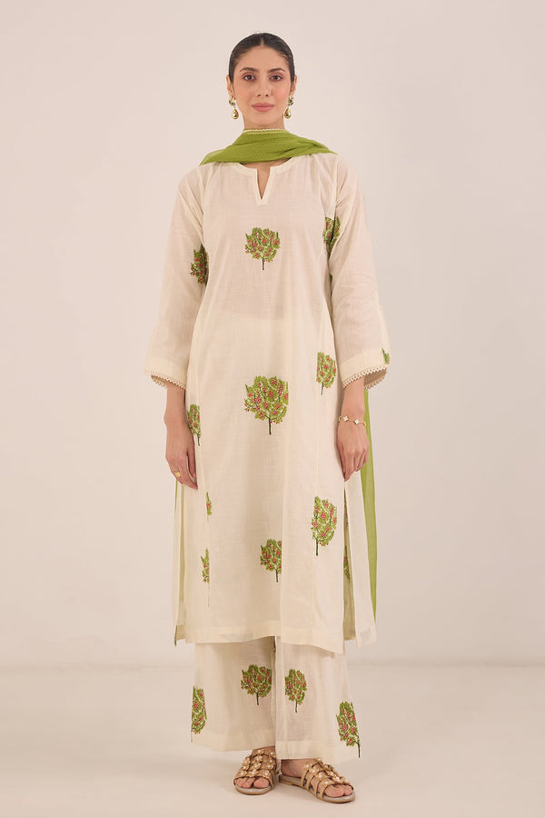 COTTON APPLE TREE KURTA - IVORY