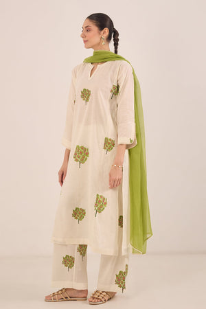 COTTON APPLE TREE KURTA - IVORY