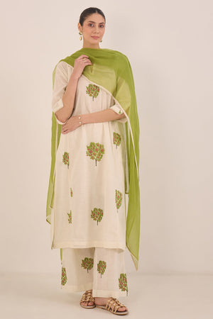 COTTON APPLE TREE KURTA - IVORY