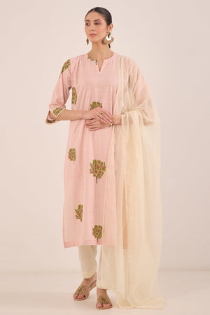 COTTON CHECK APPLE TREE KURTA - PINK