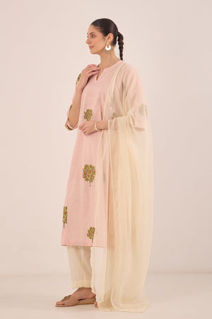 COTTON CHECK APPLE TREE KURTA - PINK