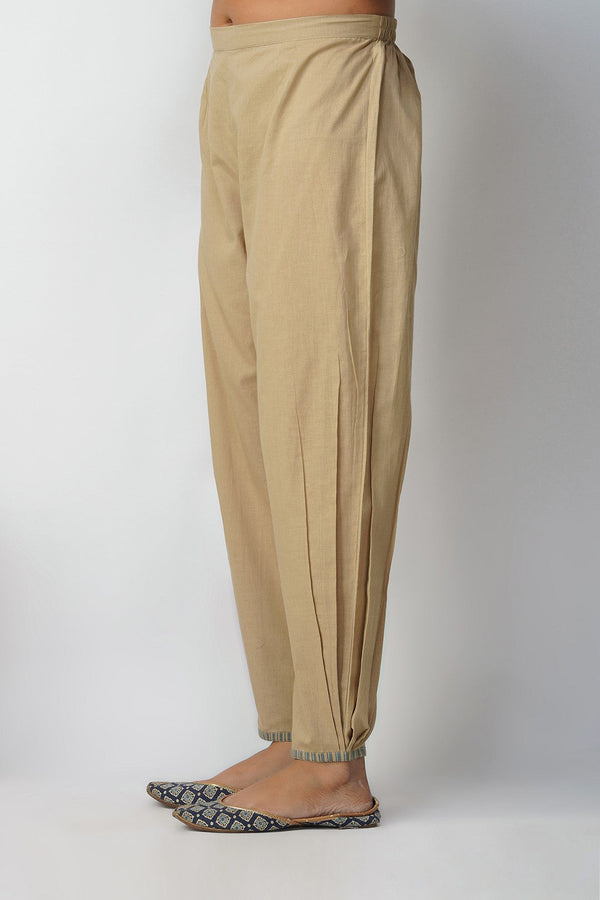 Beige Side Pleat Salwar With Blue Stripe