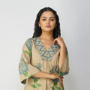 Blue Hydrangea Cotton Block Printed Kurta Set