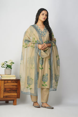 Blue Hydrangea Block Print Dupatta