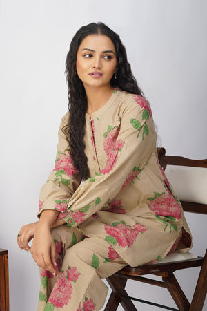 Pink Hydrangea Block Printed Tunic With Floral Pants