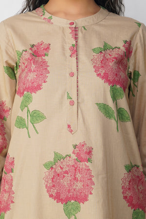 Pink Hydrangea Block Printed Tunic With Floral Pants