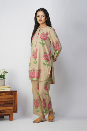 Pink Hydrangea Block Printed Tunic With Floral Pants