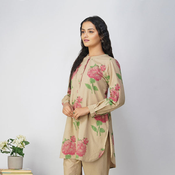 Pink Hydrangea Tunic With Plain Pants