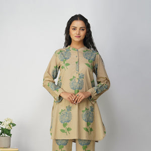 Blue Hydrangea Block Printed Tunic With Floral Pants