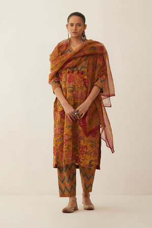 BURNT ORANGE CHEVRON PRINT COTTON PANTS