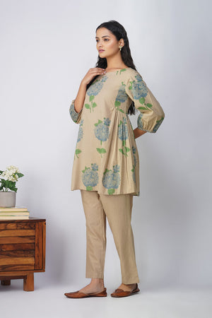 Blue Hydrangea Side Gather Block Printed Tunic