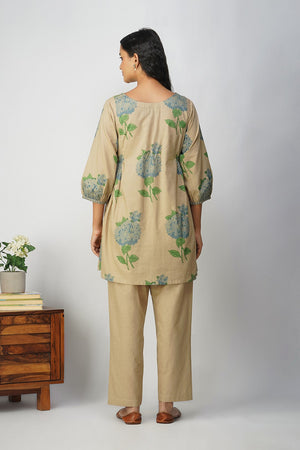 Blue Hydrangea Side Gather Block Printed Tunic