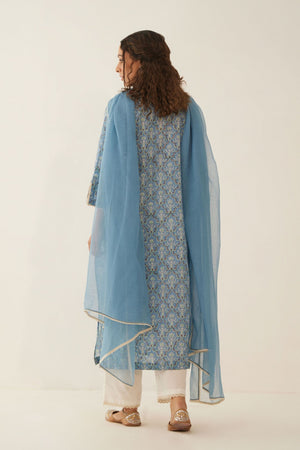 LIGHT COBALT BLUE COTTON FLORAL KURTA SET