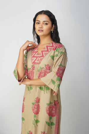 Pink Hydrangea Cotton Block Printed Kurta