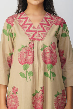 Pink Hydrangea Cotton Block Printed Kurta