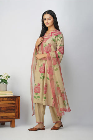 Pink Hydrangea Cotton Block Printed Kurta