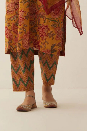 BURNT ORANGE CHEVRON PRINT COTTON PANTS
