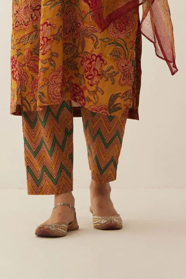 BURNT ORANGE CHEVRON PRINT COTTON PANTS